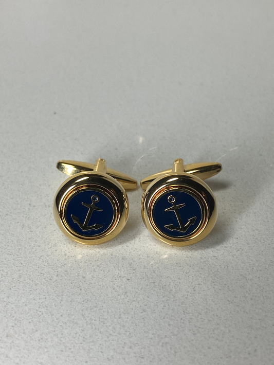 Gold and Blue Anchor Cufflinks
