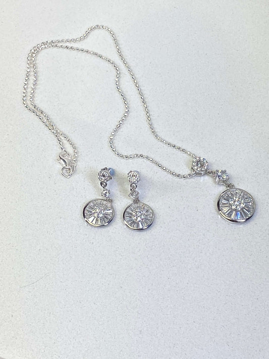 Baguette Stone Pendant And Earrings