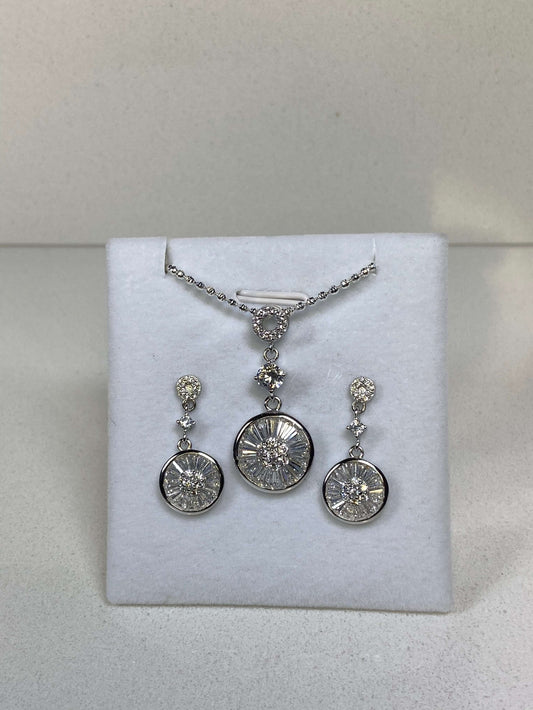 Baguette Stone Pendant And Earrings