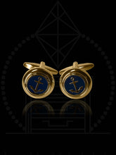 Load image into Gallery viewer, Gold and Blue Anchor Cufflinks
