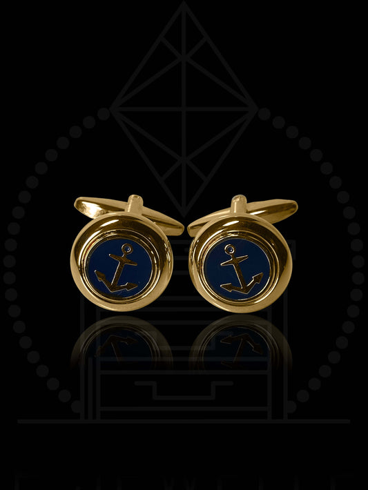 Gold and Blue Anchor Cufflinks